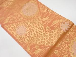 リサイクル　切り嵌め風に華紋・古典柄模様織出し名古屋帯